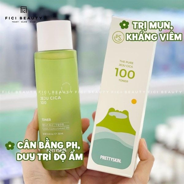 Nước Hoa Hồng Chiết Xuất Rau Má Dành cho Da Dầu Mụn Prettyskin The Pure Jeju Cica 100 Toner 250ml