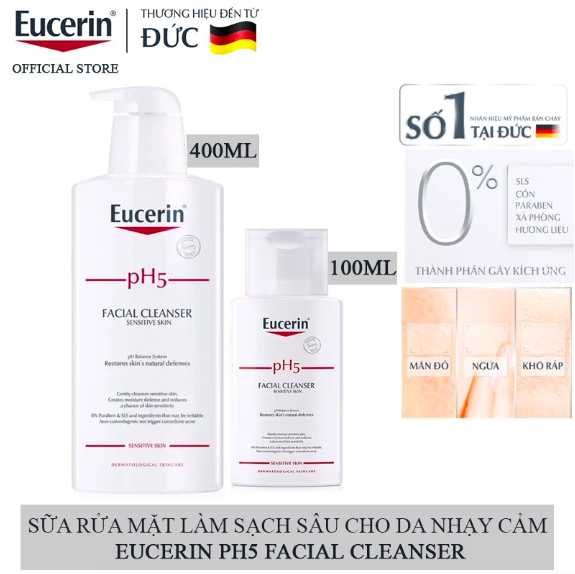 Sữa Rửa Mặt Làm Sạch Sâu Cho Da Nhạy Cảm Eucerin pH5 Facial Cleanser Sensitive Skin 400ml