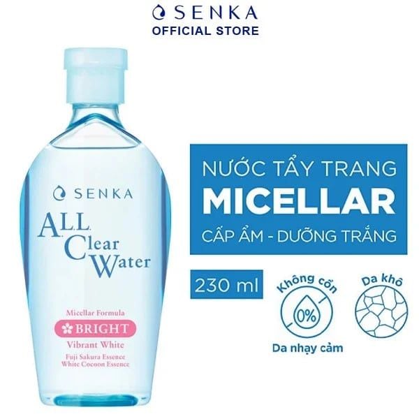 Nước Tẩy Trang Không Cồn Dưỡng Trắng Da Chiết Xuất Hoa Anh Đào Senka All Clear Water Micellar Formula - White 230ml