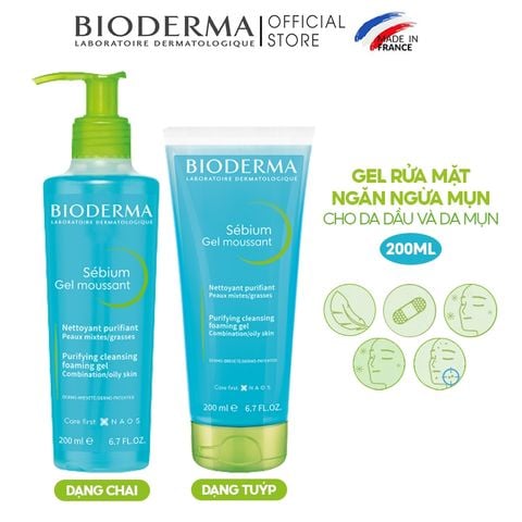 Gel Rửa Mặt Ngăn Ngừa Mụn Cho Da Dầu Bioderma Sebium Gel Moussant 200ml