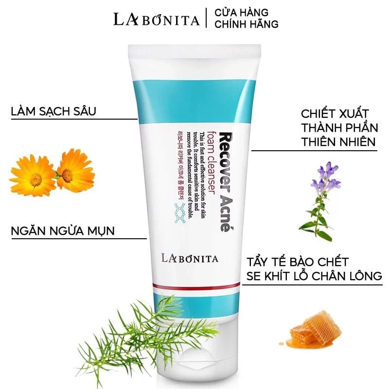 Sữa Rửa Mặt Làm Sạch Sâu, Giảm Sưng Viêm Cho Da Dầu Mụn La Bonita Recover Acne Foam Cleanser 100ml