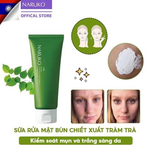 Sữa Rửa Mặt Bùn Trị Mụn Chiết Xuất Tràm Trà Naruko Tea Tree Purifying Clay Mask & Cleanser In 1 120g