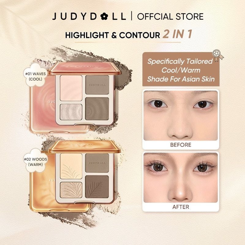Bảng Tạo Khối/ Bắt Sáng JUDYDOLL 4 Ô Highlight & Contour