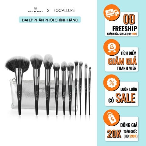 Bộ Cọ Trang Điểm 10 Cây Focallure 10pcs Make-up Brushes with bag FA70