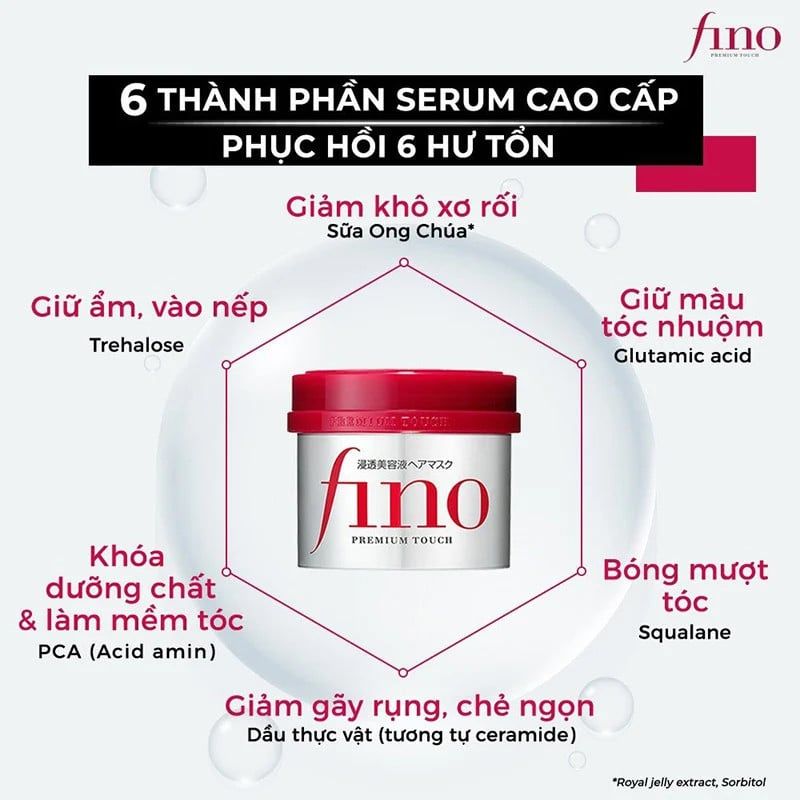 Kem Ủ Dưỡng Ẩm, Giúp Tóc Phục Hồi, Suôn Mượt Fino Premium Touch 230g