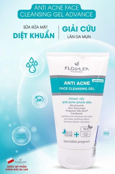 Sữa Rửa Mặt Cho Da Dầu Mụn, Nhạy Cảm FLOSLEK Anti Acne Face Cleansing Gel 125ml