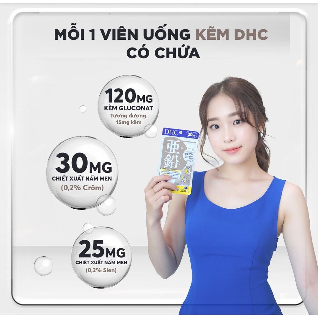 Viên Uống Hỗ Trợ Miễn Dịch, Tăng Cường Sức Đề Kháng, Cải Thiện Da Mụn, Bổ Sung Kẽm DHC Zinc