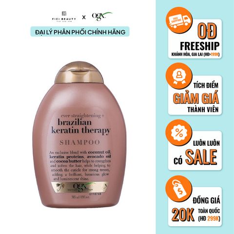 Dầu Gội Keratin Dưỡng Tóc Vào Nếp Suôn Mượt OGX Ever Straightening + Brazilian Keratin Therapy Shampoo 385ml