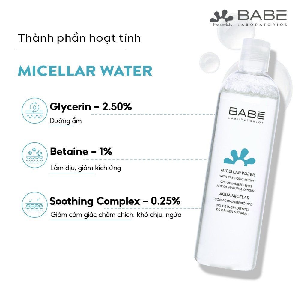 Nước Tẩy Trang Làm Sạch Cho Da Nhạy Cảm BABE Essentials Prebiotic Micellar Water 400ml
