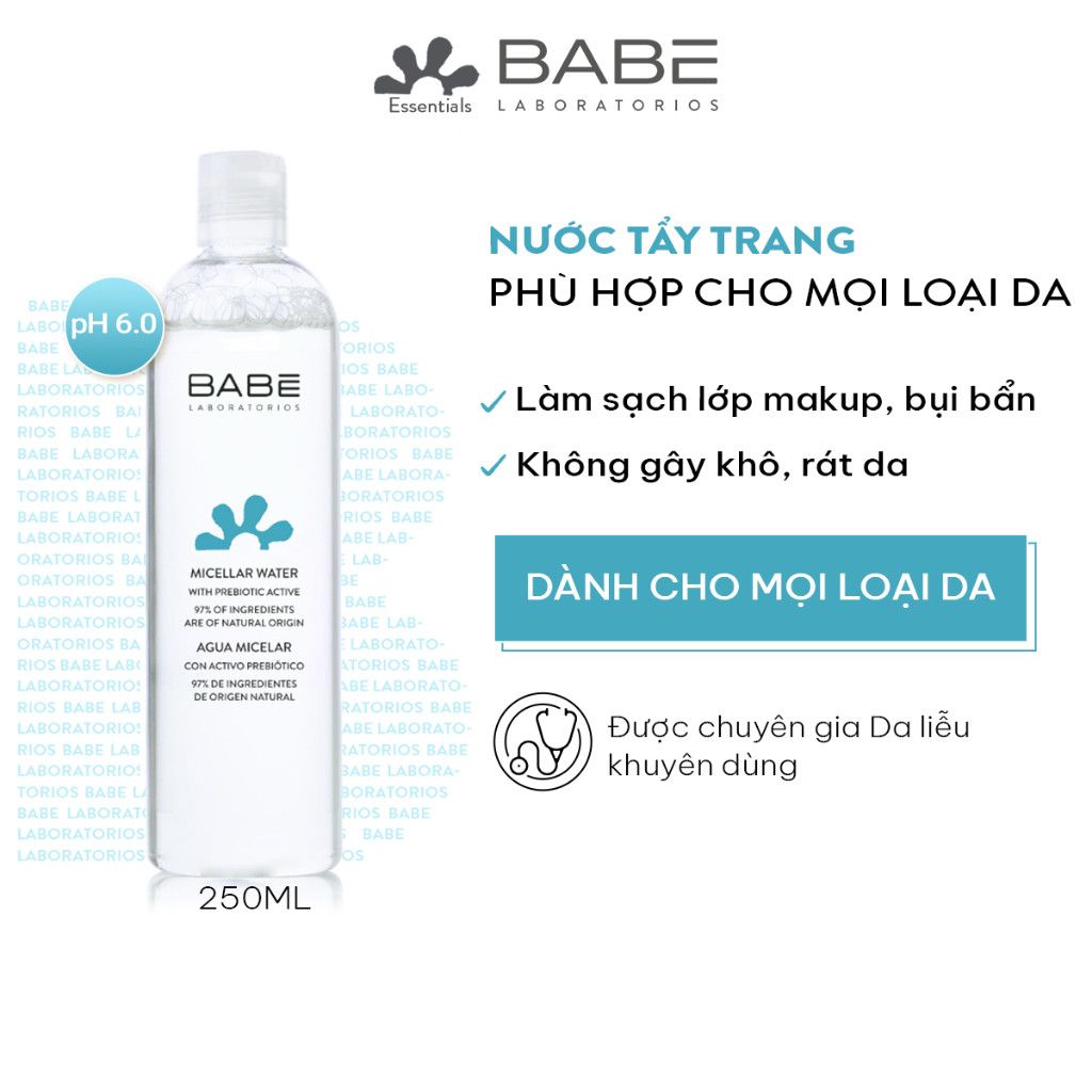 Nước Tẩy Trang Làm Sạch Cho Da Nhạy Cảm BABE Essentials Prebiotic Micellar Water 400ml
