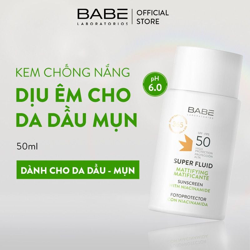 Kem Chống Nắng BABE Super Fluid Mattifying Sunscreen SPF 50 – Kiểm Soát Dầu, Bảo Vệ Da Toàn Diện
