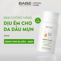 Kem Chống Nắng BABE Super Fluid Mattifying Sunscreen SPF 50 phổ rộng, kiểm soát dầu 50ml
