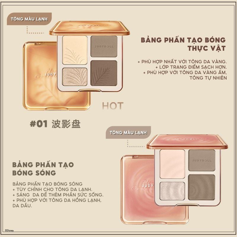 Bảng Tạo Khối/ Bắt Sáng JUDYDOLL 4 Ô Highlight & Contour