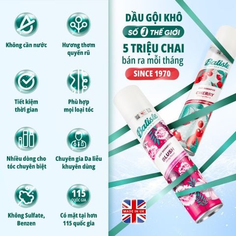Dầu Gội Khô Giúp Làm Sạch, Tóc Bồng Bềnh Batiste Dry Shampoo 200ml