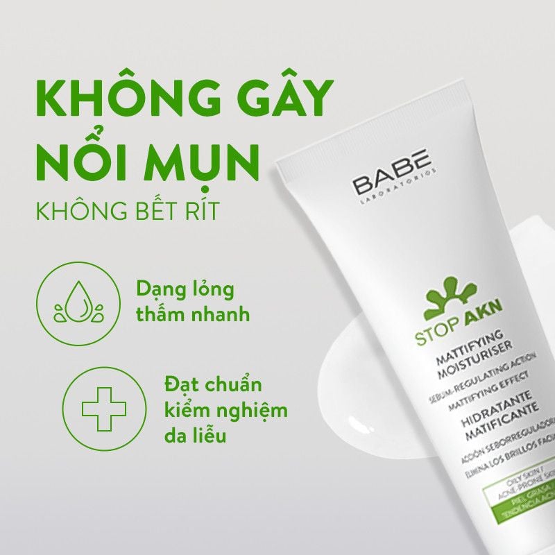 Kem dưỡng ẩm kiềm dầu trị mụn BABE Stop AKN Mattifying Moisturiser 50ml
