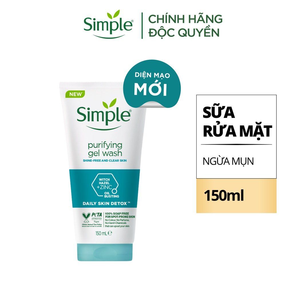 Gel Rửa Mặt Không Chứa Xà Phòng Kiềm Dầu, Ngừa Mụn Cho Da Nhạy Cảm Simple Purifying Gel Wash 150ml