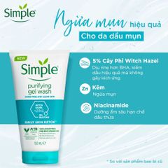 Gel Rửa Mặt Không Chứa Xà Phòng Kiềm Dầu, Ngừa Mụn Cho Da Nhạy Cảm Simple Purifying Gel Wash 150ml