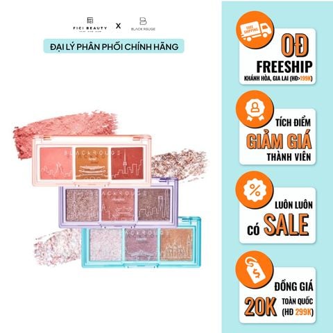 Bảng Phấn Mắt 3 Màu Ánh Nhũ Siêu Lấp Lánh Black Rouge Triple Layer Eye Palette