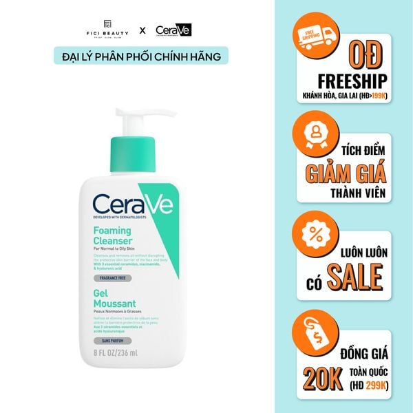 Sữa Rửa Mặt Sạch Sâu Cho Da Thường Đến Da Dầu Cerave Foaming Facial Cleanser