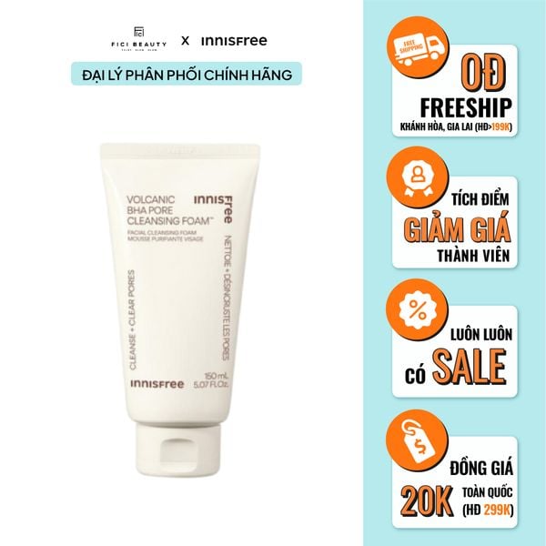 Sữa Rửa Mặt Se Khít Lỗ Chân Lông Innisfree Volcanic Pore BHA Cleansing Foam 150g