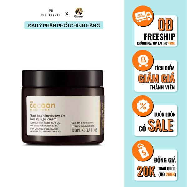Kem Dưỡng Ẩm Dạng Thạch Từ Hoa Hồng Tươi Giúp Nuôi Dưỡng & Khóa Ẩm The Cocoon Rose Aqua Gel Cream 100ml