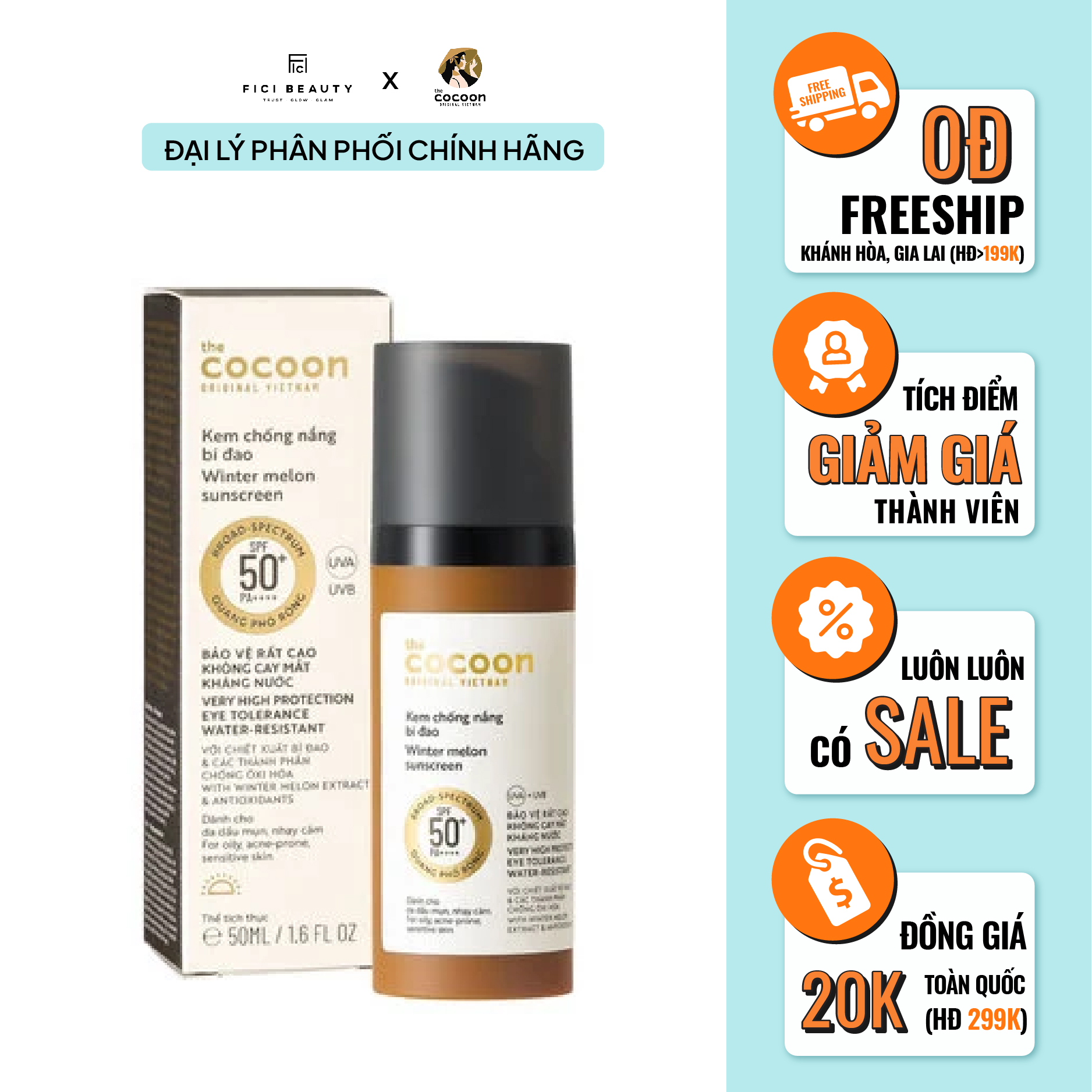 Kem Chống Nắng Bí Đao The Cocoon Dành Cho Da Dầu, Nhạy Cảm 50ml