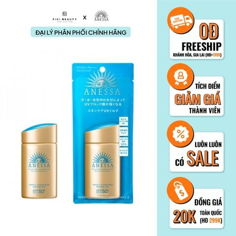 Kem Chống Nắng Dạng Sữa Chống Trôi Anessa Perfect UV Sunscreen Skincare Milk SPF50+/PA++++