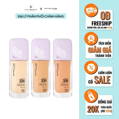 Kem Nền Bắt Sáng, Che Phủ Cao, Siêu Nhẹ Mặt Maybelline Super Stay Up To 30H Lumi-Matte Foundation 35ml