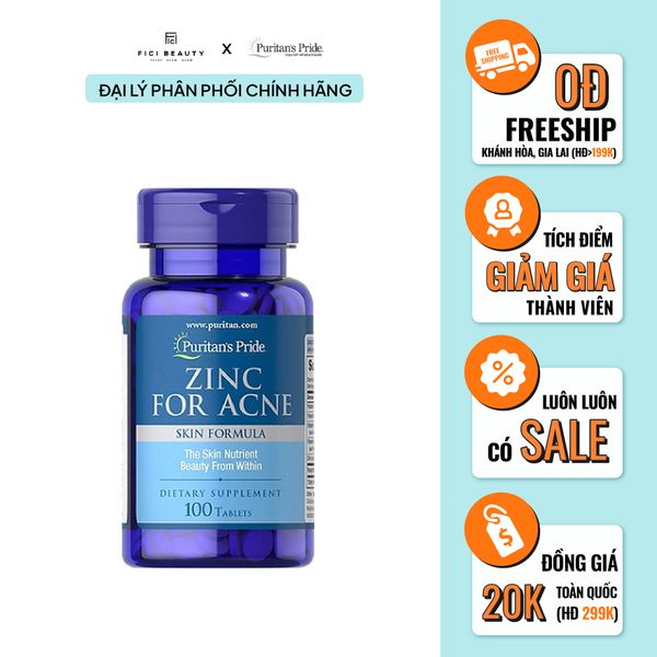 Viên Uống Kẽm Ngừa Mụn Puritan's Pride Zinc For Acne - 100 viên
