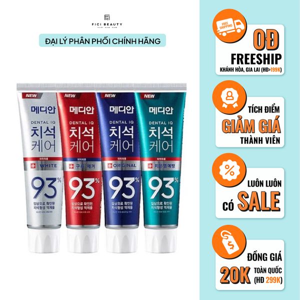 [4 MÀU] Kem Đánh Răng Giúp Trắng Răng, Giảm Ố, Loại Bỏ Mùi Hôi Median Dental IQ 93% Toothpaste 120g