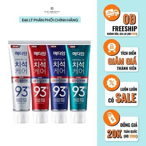 [4 MÀU] Kem Đánh Răng Giúp Trắng Răng, Giảm Ố, Loại Bỏ Mùi Hôi Median Dental IQ 93% Toothpaste 120g