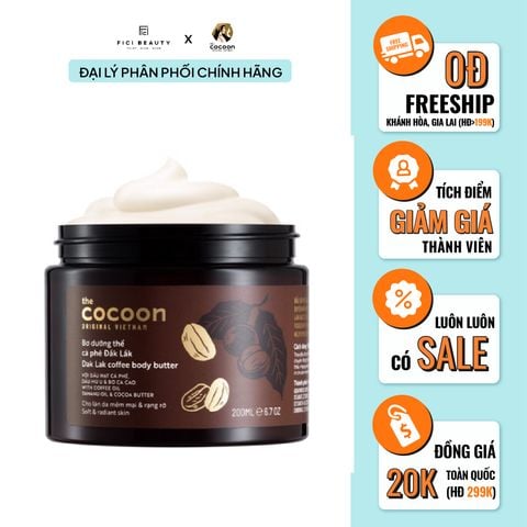 Bơ Dưỡng Thể Chiết Xuất Cà Phê Cấp Ẩm Dưỡng Mịn Da Cocoon Dak Lak Coffee Body Butter 200ml