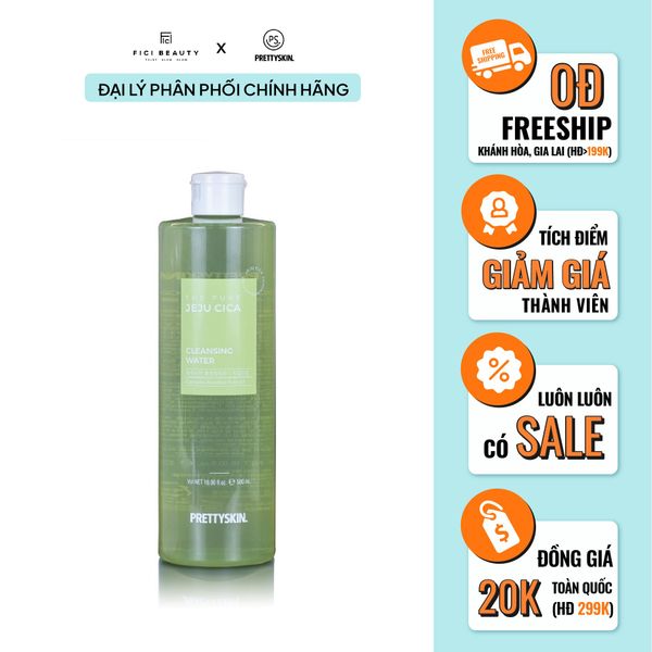 Nước Tẩy Trang Trị Mụn Chiết Xuất Rau Má PRETTYSKIN The Jeju Cica Cleansing Water 500ml