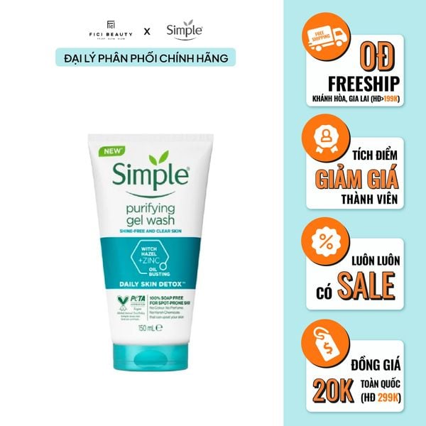 Gel Rửa Mặt Không Chứa Xà Phòng Kiềm Dầu, Ngừa Mụn Cho Da Nhạy Cảm Simple Purifying Gel Wash 150ml