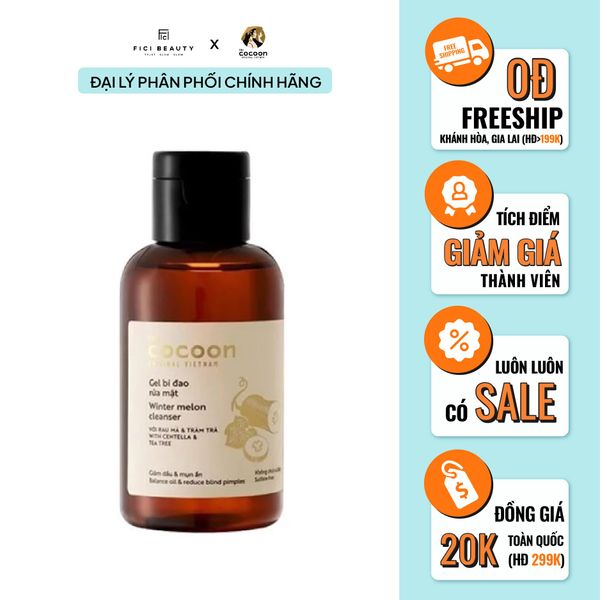 Gel Rửa Mặt Làm Sạch Da Dịu Nhẹ Chiết Xuất Bí Đao Cocoon Winter Melon Cleanser 140ml