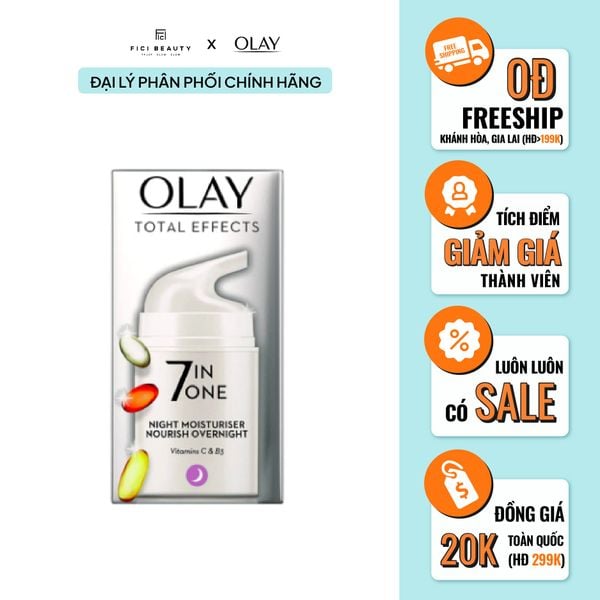 Kem Dưỡng Ẩm Trắng Da, Chống Lão Hoá Ban Đêm 7 Tác Dụng OLAY Total Effects Anti-Ageing 7in1 Night Moisturiser 50ml