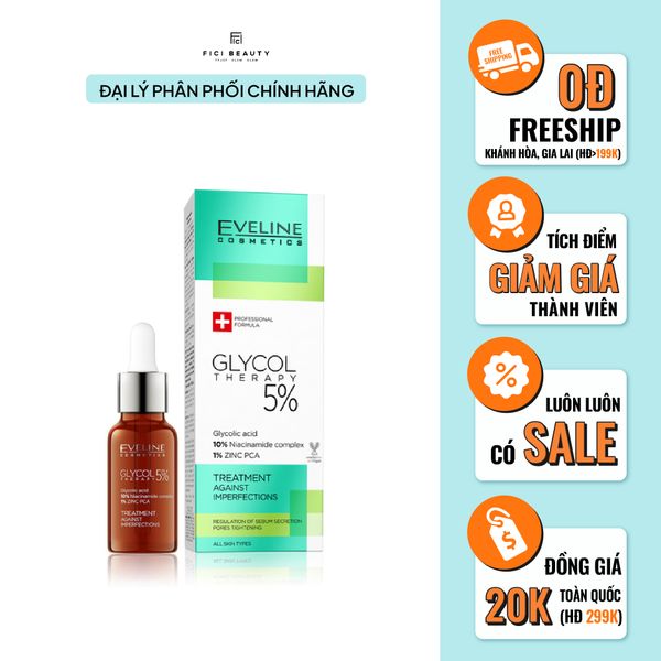 Tinh chất Eveline Glycol Therapy 5% se khít lỗ chân lông ngừa mụn 18ml
