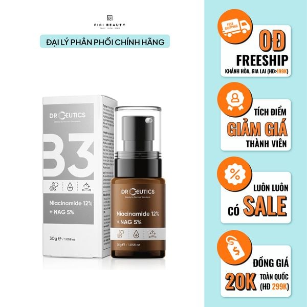 Serum B3 Dr.Ceutics Niacinamide 12% + NAG 5% Hỗ Trợ Làm Sáng Da, Kiềm Dầu, Se Khít Lỗ Chân Lông 30 ml