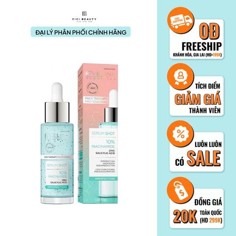 Serum Eveline 10% Niacinamide Glycol Therapy ngừa Mụn, Se khít LCL 30ml