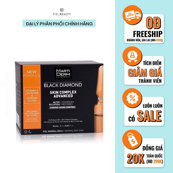 SET 5 ỐNG Ampoule Chống Oxy Hoá, Trẻ Hóa & Làm Sáng Da 5% Proteum 89+, 15% Vitamin C-Tech - MartiDerm Black Diamond Skin Complex Advanced
