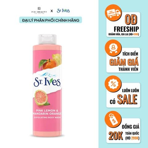 Sữa Tắm Chiết Xuất Cam Chanh Tẩy Tế Bào Chết Dịu Nhẹ St.IVES Radiant Skin Pink Lemon & Mandarin Orange Exfoliating Body Wash