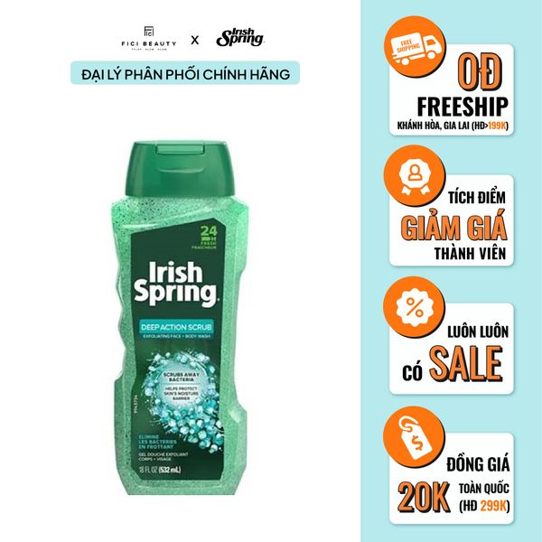 Sữa Tắm Nam Irish Spring Deep Action Scrub Body Wash 532ml