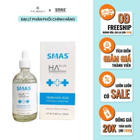 Serum Hỗ Trợ Dưỡng Ẩm Sáng Da SMAS HA Plus Hyaluronic Acid Premium Ampoule 100ml