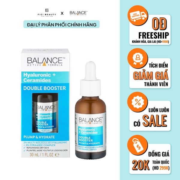 Tinh Chất Dưỡng Cấp Ẩm Chuyên Sâu Và Phục Hồi Da Balance Active Formula Hyaluronic + Ceramides Double Booster 30ml