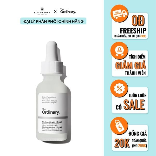 Tinh Chất Trị Thâm Mụn, Se Khít Lỗ Chân Lông The Ordinary Niacinamide 10% + Zinc 1%