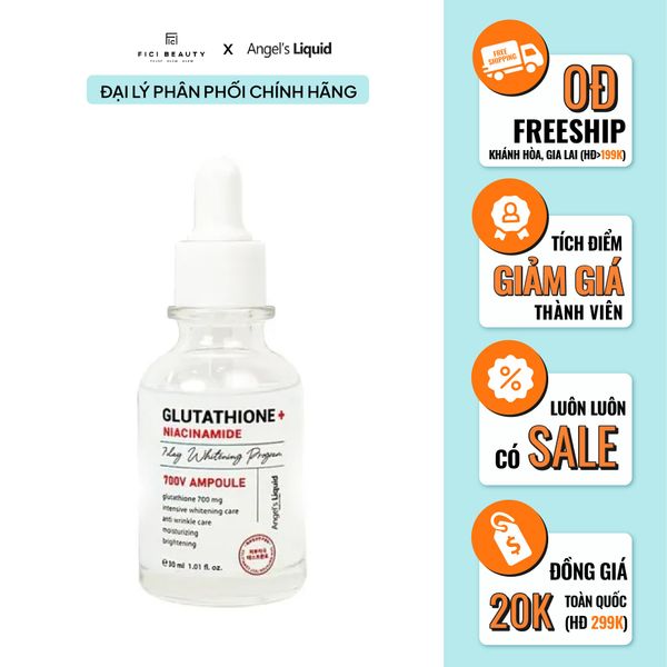 Tinh Chất Truyền Trắng Trị Nám Chuyên Sâu Angel's Liquid Glutathione + Niacinamide 700 V-Ampoule 30ml