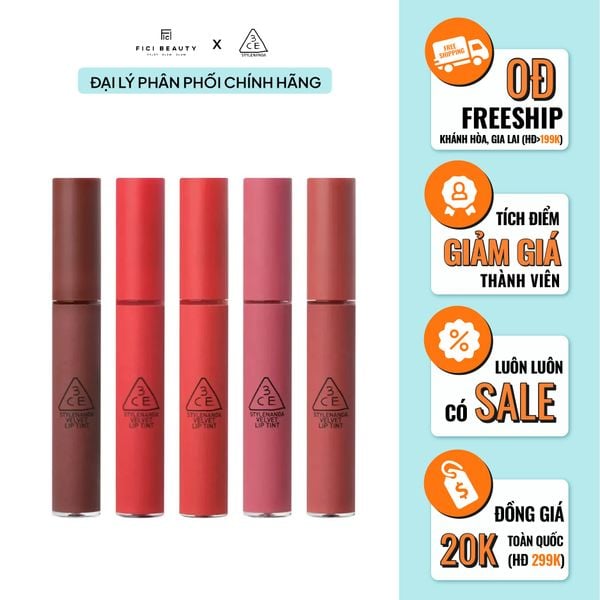 Son Kem Lì, Lên Màu Chuẩn 3CE Velvet Lip Tint 4g