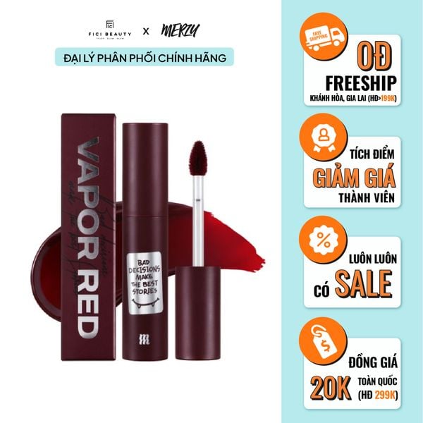 Son Kem Siêu Lì, Mịn Môi Merzy Noir In The Mellow - M13 Vapor Red Red Edition (Tone Đỏ Trầm)