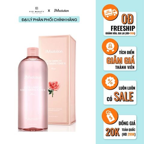 Nước Cân Bằng Chiết Xuất Hoa Hồng Dưỡng Ẩm Sáng Da Jmsolution Glow Luminous Flower Firming Toner XL Rose 600ml