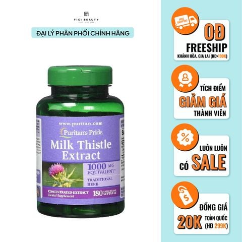 Viên Uống Bổ Gan, Giải Độc Gan PURITAN'S PRIDE Milk Thistle Extract - 1000mg - 180 viên